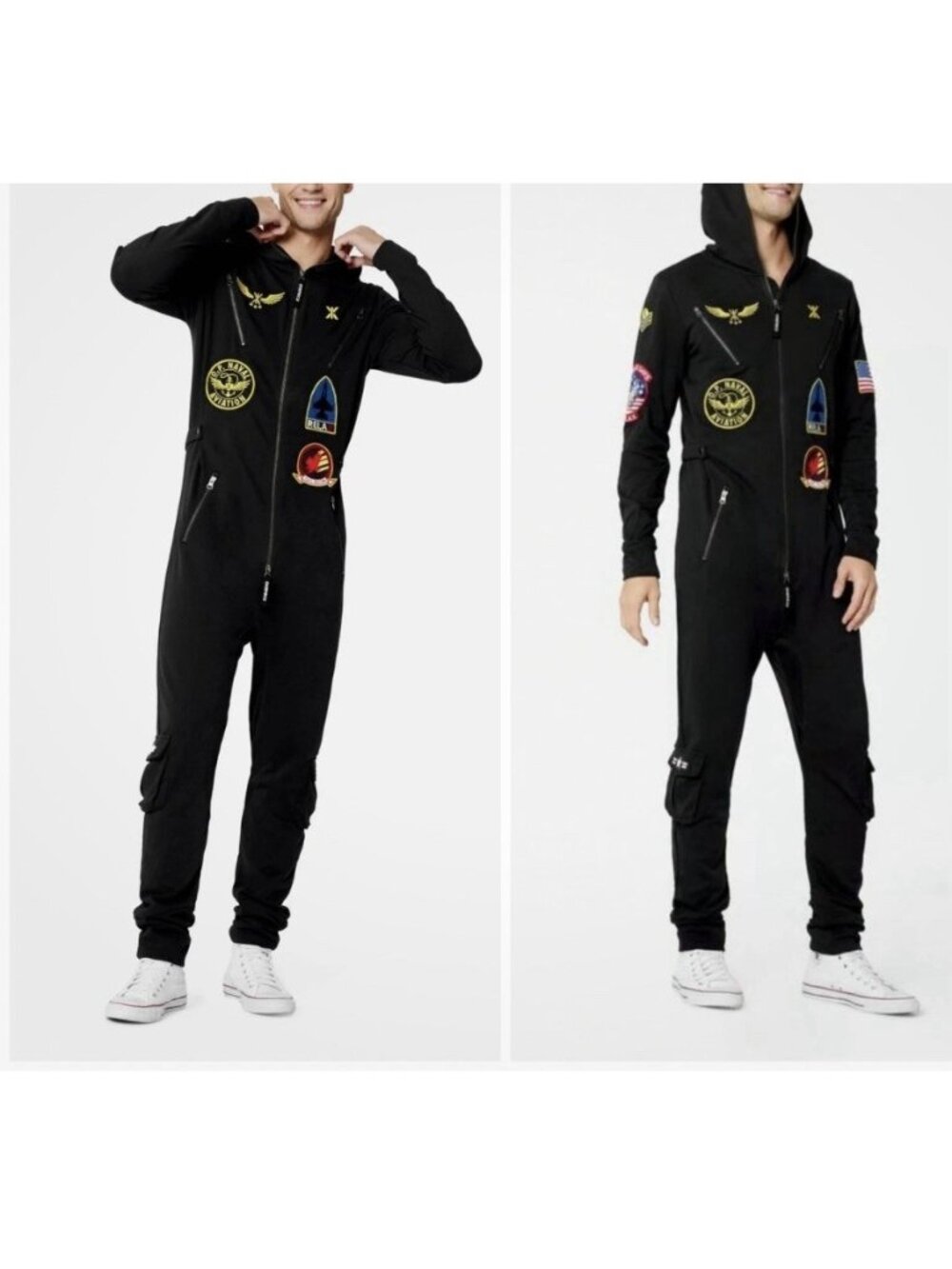 Onepiece Aviator Jumpsuit Top Gun Full Zip Black Cargo Pockets Men's S Norway